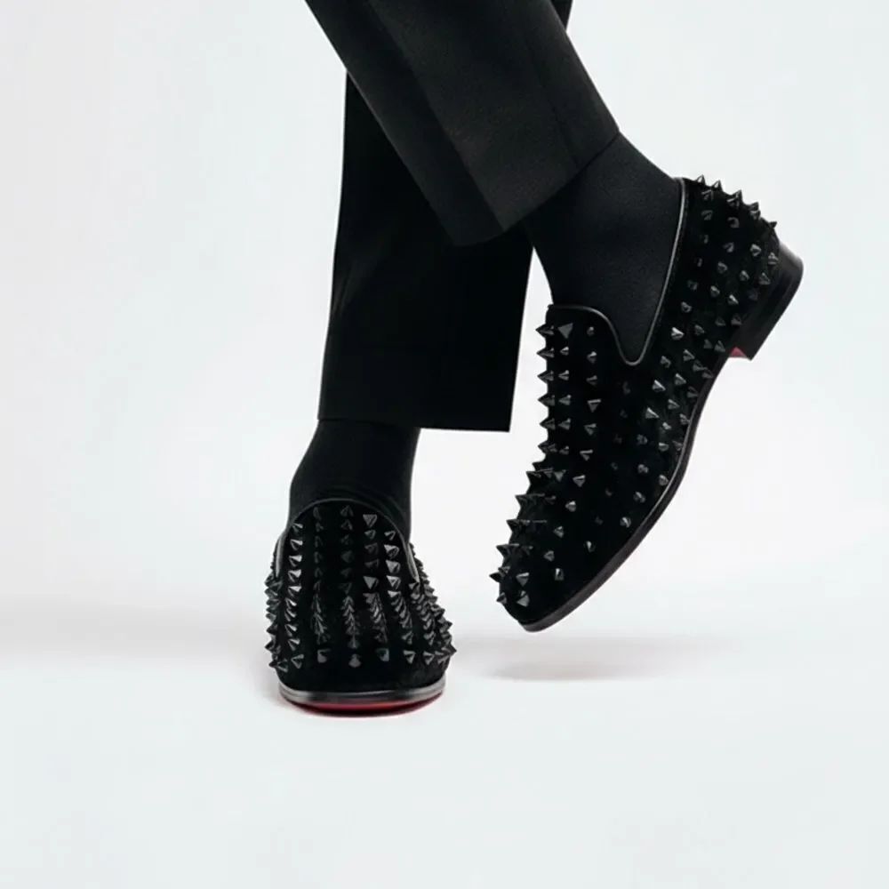 Mens Black Spiked Loafers